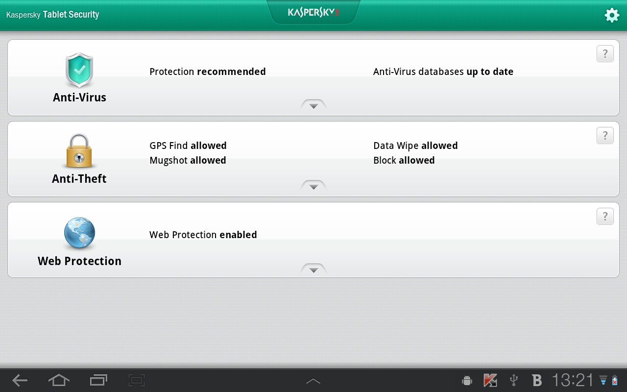 Новый Kaspersky Tablet Security для Android.