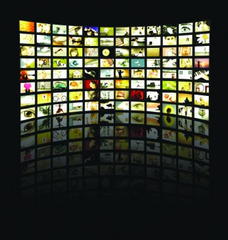 Big panel of TVs showing movies - All used images belongs to me
