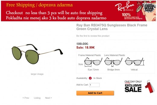 Înșelătoria Ray-Ban se răspândește și prin intermediul e-mailului