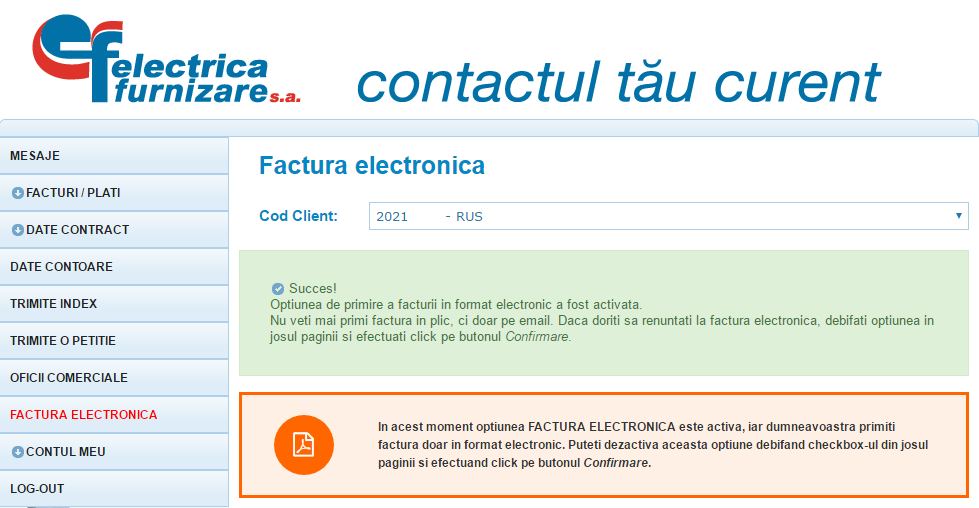 Plata online a facturilor Electrica Furnizare