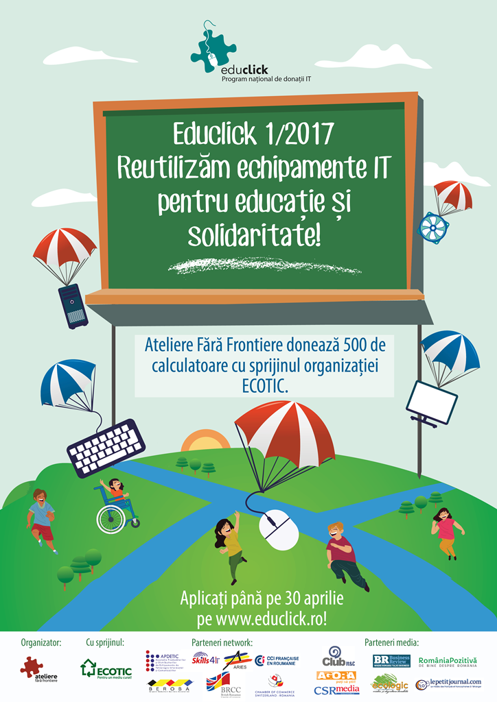 Susține Educlick 1/2017 și ajută-ne să donăm 500 de calculatoare  pentru educația copiilor dezavantajați din România!