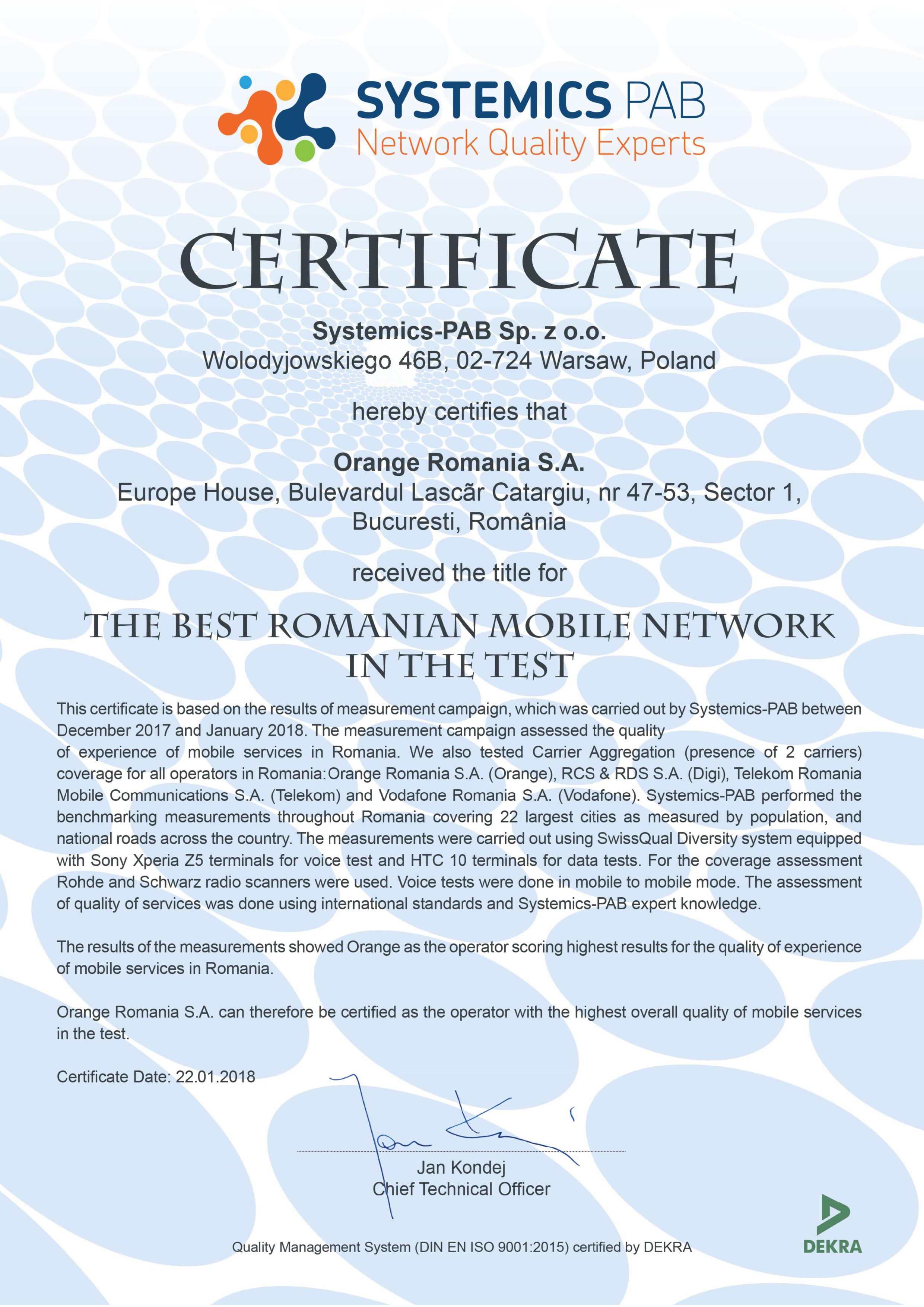 Certificare Systemics