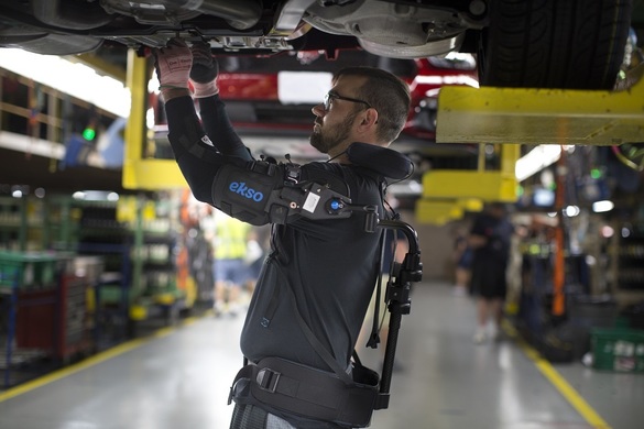 EksoVest is the latest example of advanced technology Ford is using to reduce the physical toll on employees during the vehicle assembly process, lessening the chance of worker fatigue, injury or discomfort