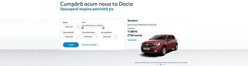 Românii pot plăti online cu cardul avansul pentru un automobil Dacia