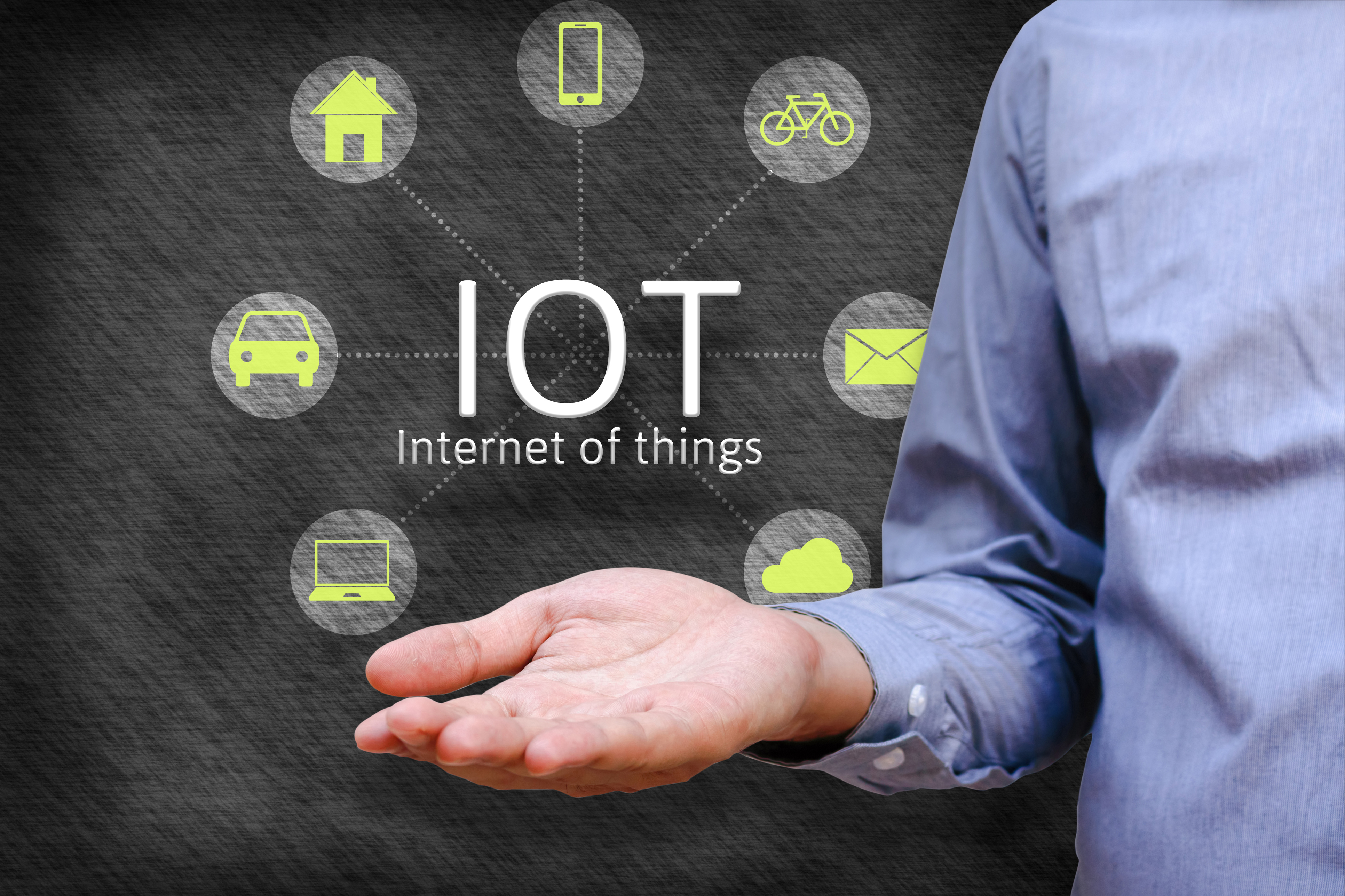 Internet of things (IoT) concept. Man show iot link network and symbol connected with icons