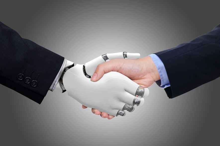 Business man  shaking hands with robot