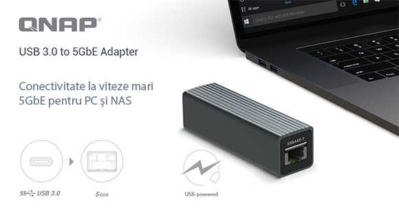 QNAP prezintă adaptorul QNA-UC5G1T USB 3.0 la 5GbE pentru conectivitate 5GbE/2.5GbE/1GbE/100MbE