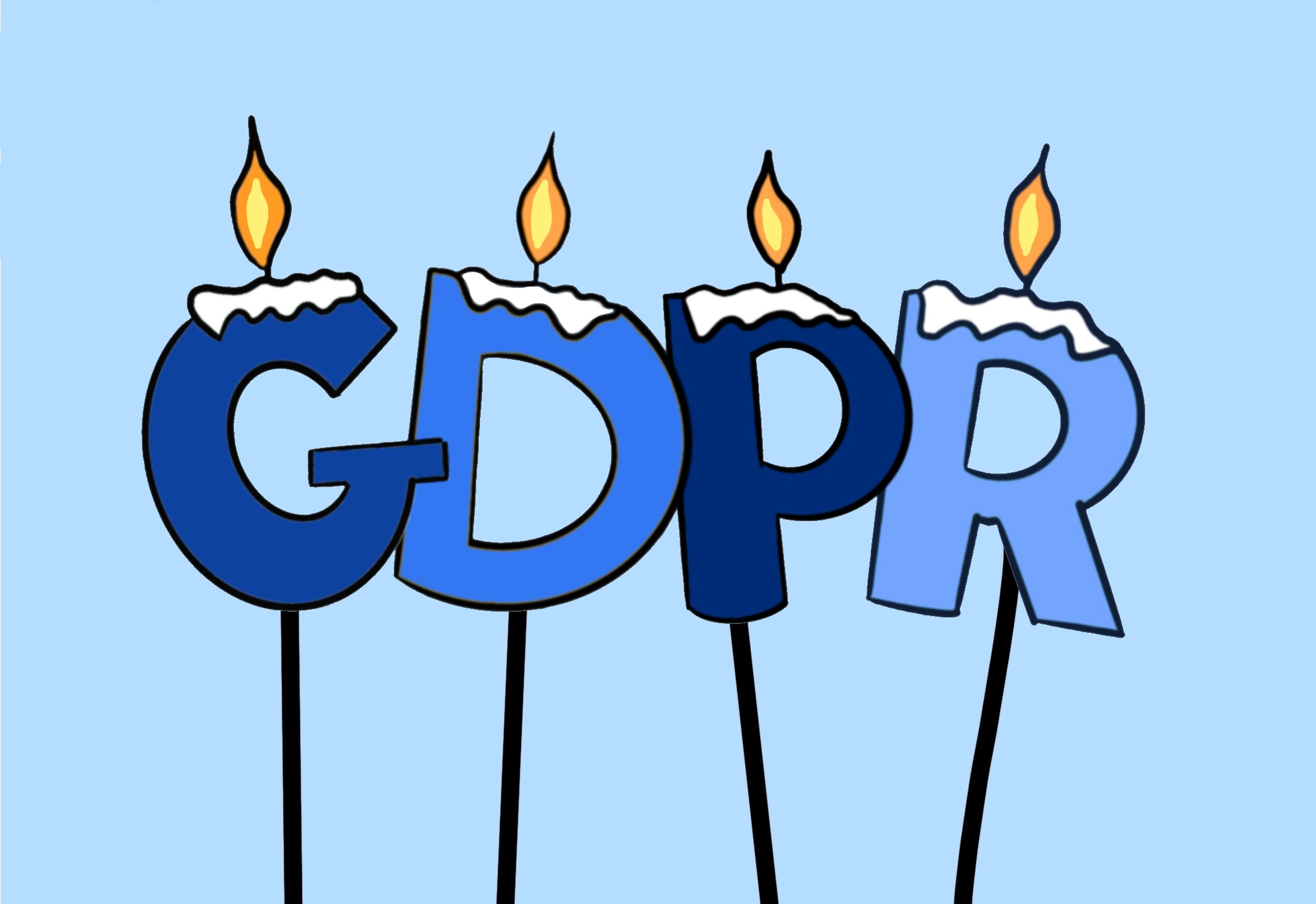 Illustration of birthday candles for General Data Protection Regulation which celebrates its first anniversary on 25 May 2019