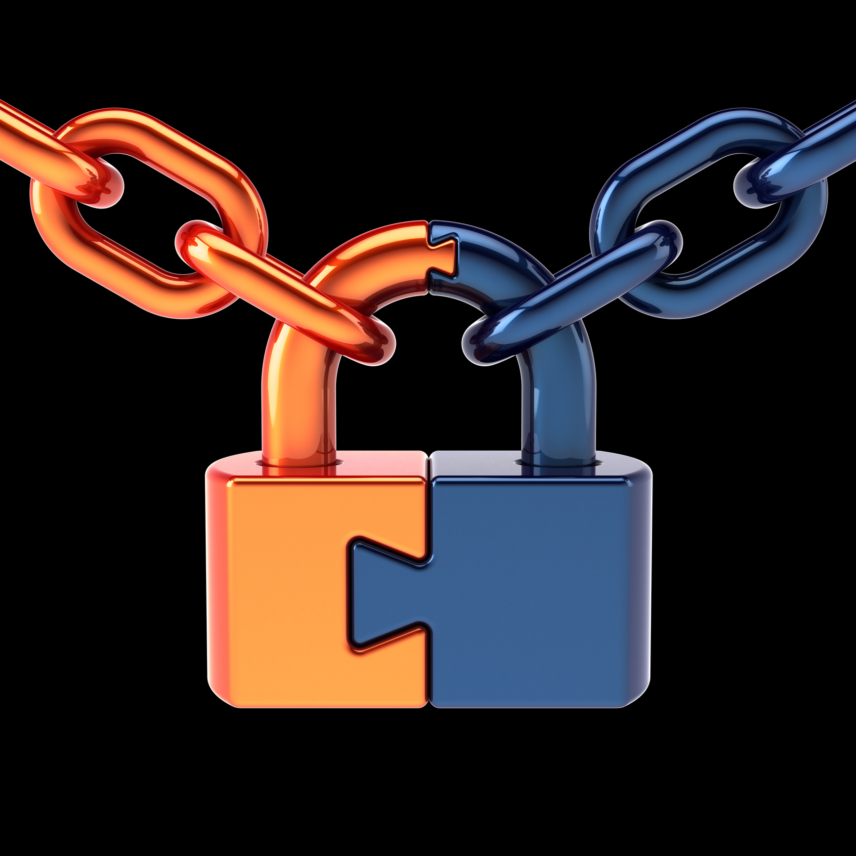 Lock padlock security data chain safeguard. Puzzle link closed secret