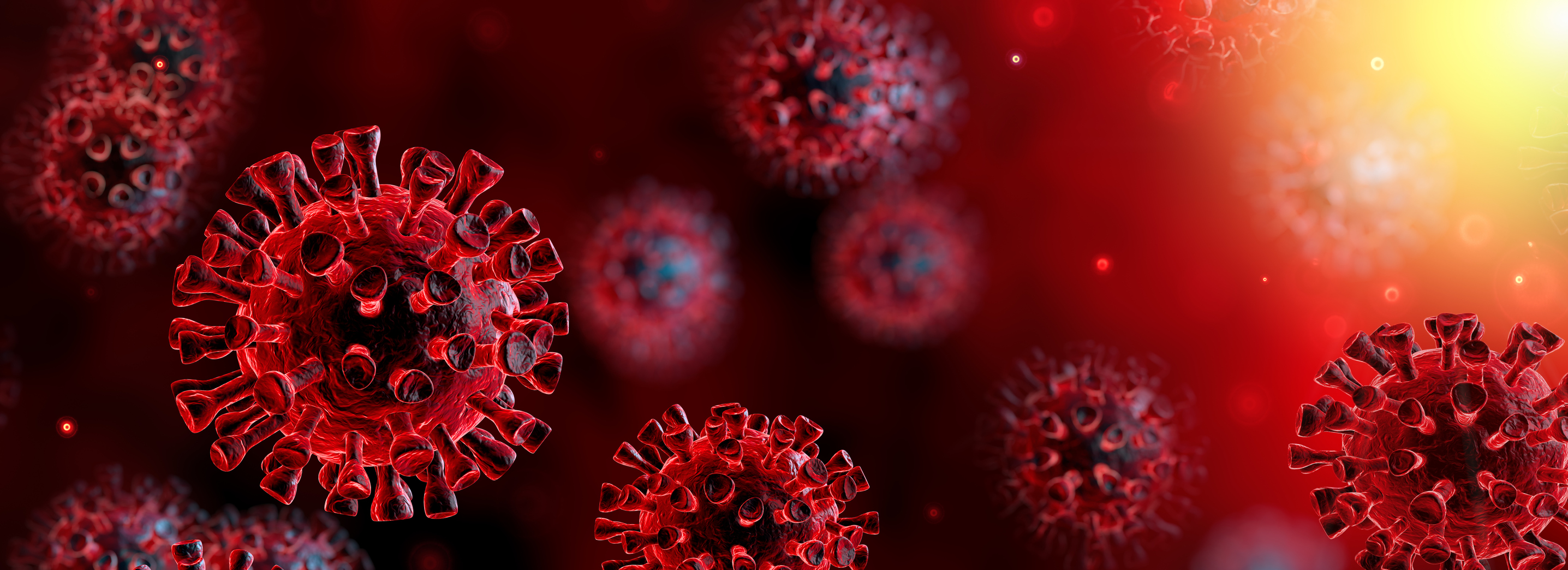 Corona Virus In Red Background - Microbiology And Virology Concept - 3d Rendering