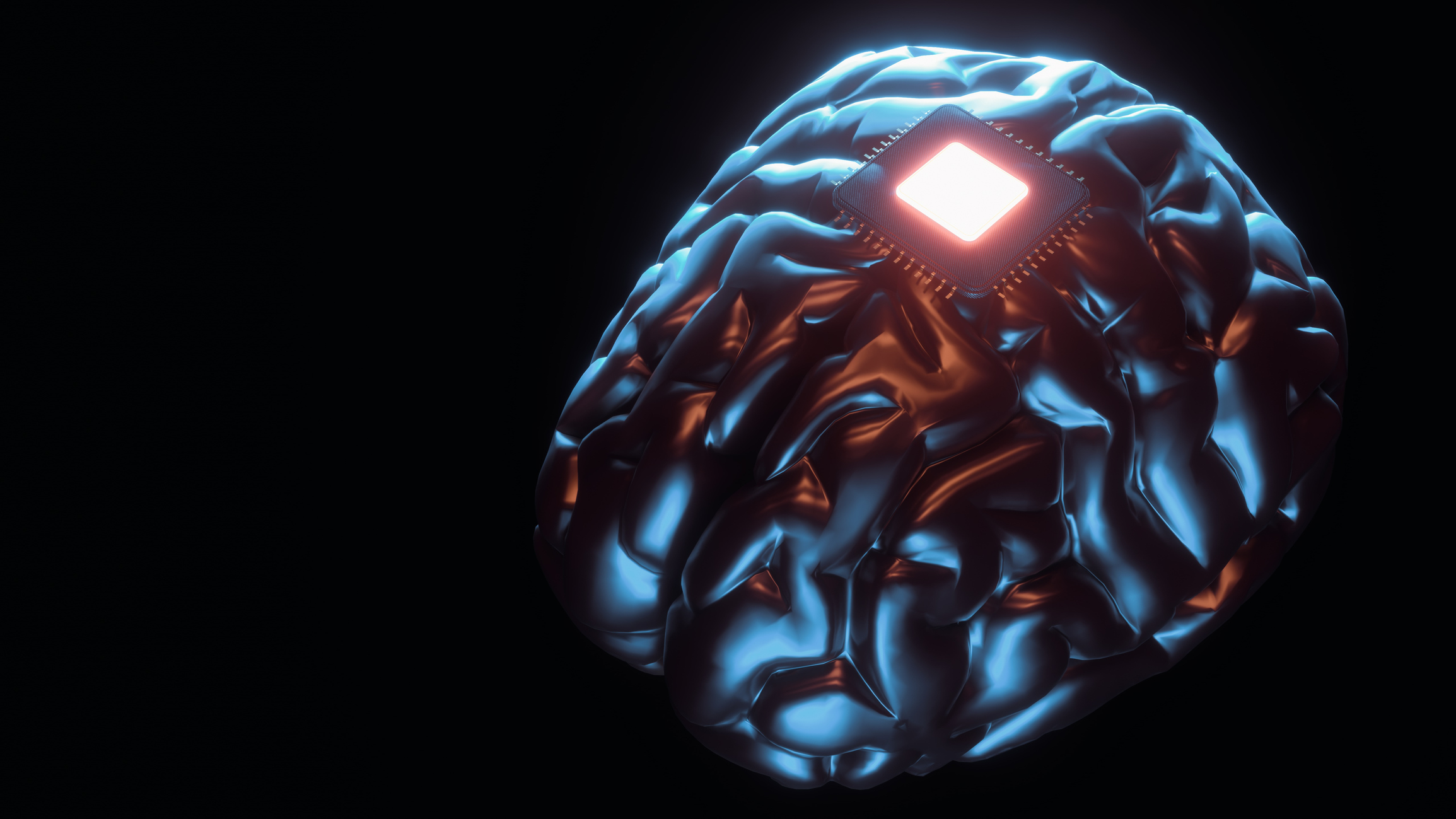 Futuristic human brain 3d illustration. Neural augmentation. medicine science