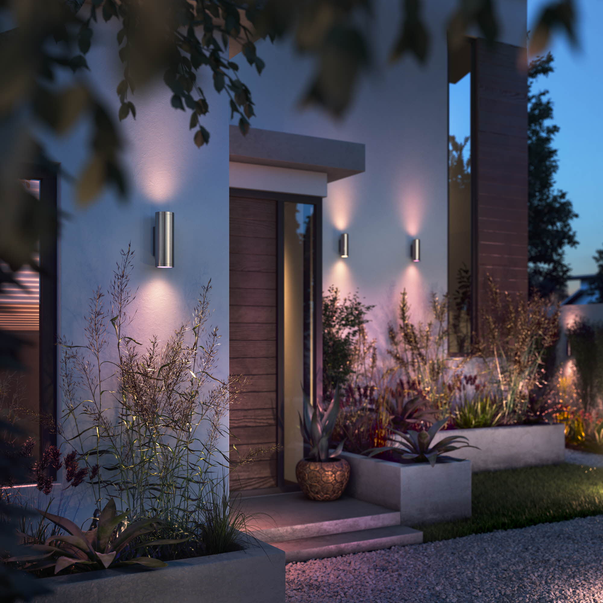 Philips Hue Appear-Inox-facade-frontyard-pink