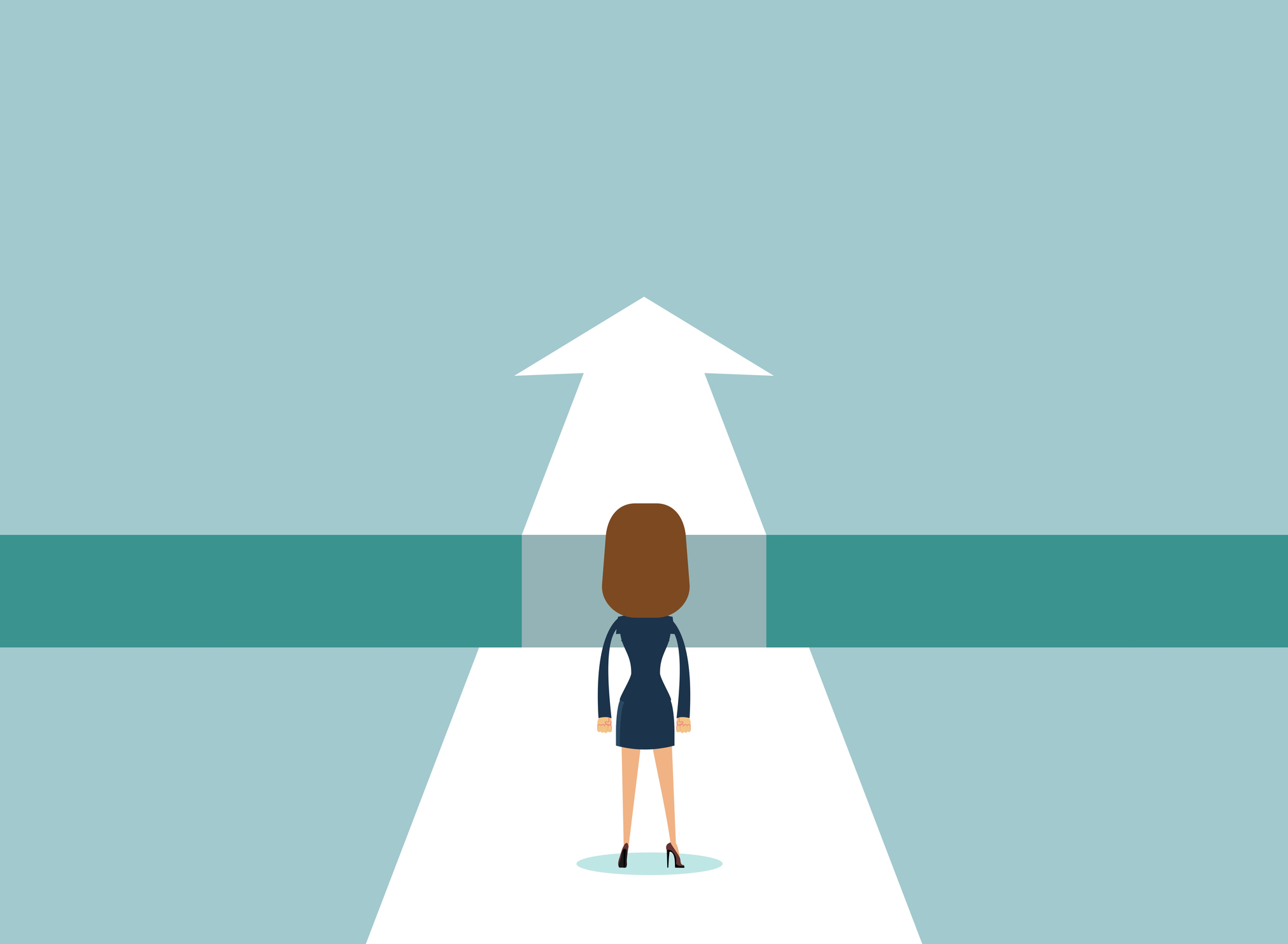 businesswoman standing on the edge of gap