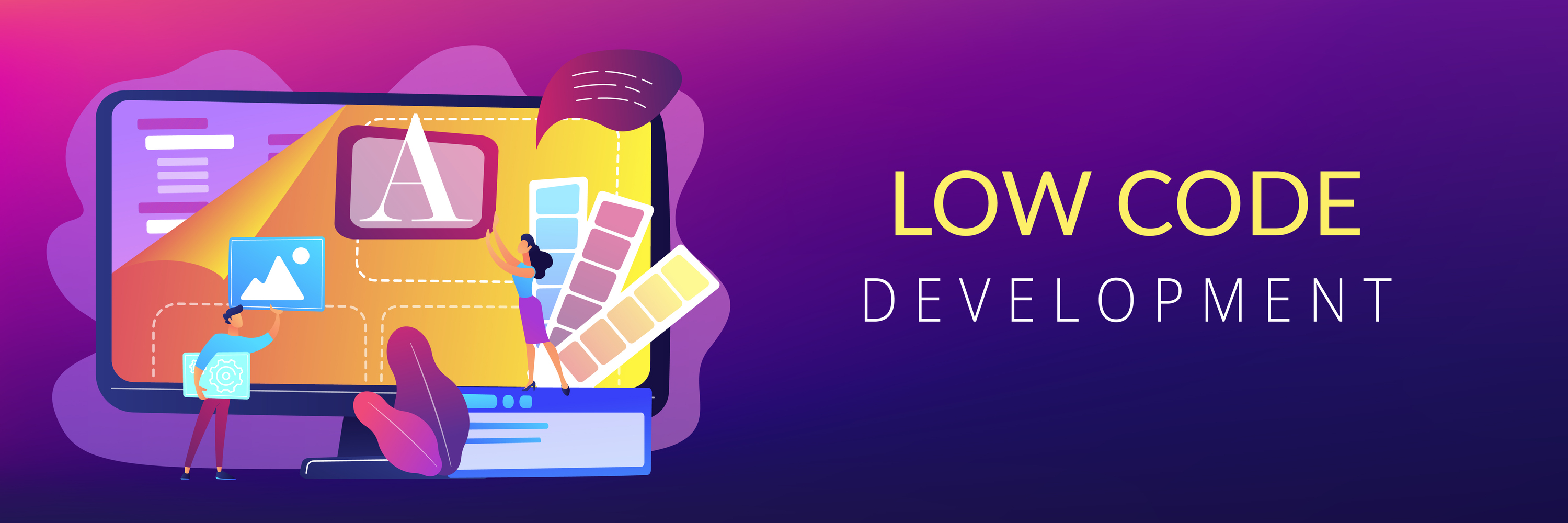 Low code development concept banner header.