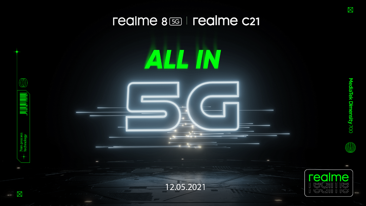 realme 8 5G și C21 vor fi lansate pe 12 mai