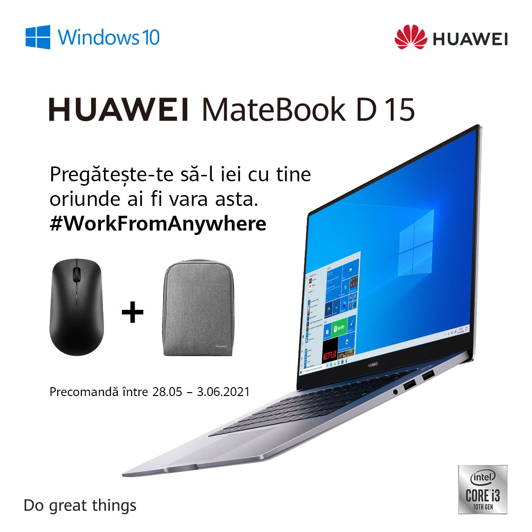 Noul MateBook D15 echipat cu procesorul Intel® Core i3