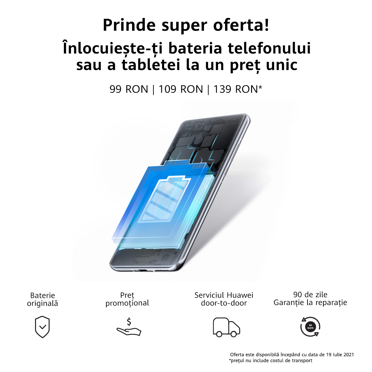 Noi beneficii pentru consumatorii Huawei prin lansarea campaniei „Înlocuirea bateriei la preț unic”