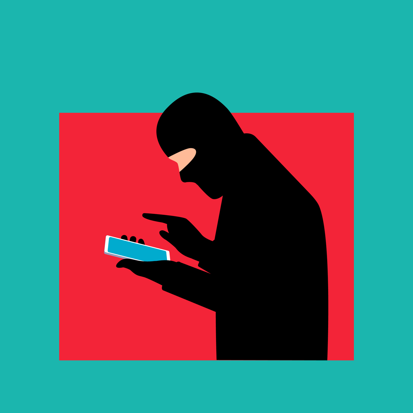 A professional fraudster uses a smartphone. The fraudster calls on a mobile phone. The concept of phone fraud, hacker attack, scam and cybercrime. Vector illustration in flat style isolated