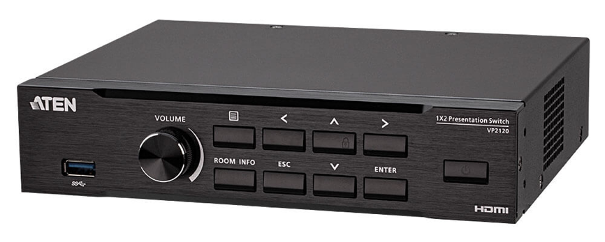 Echipamentul Seamless Presentation Switch with Quad View Multistreaming (VP2120) încorporează un switch video matrice, streaming audio-video, mixer audio și funcții pentru colaborare – totul într-un format compact.