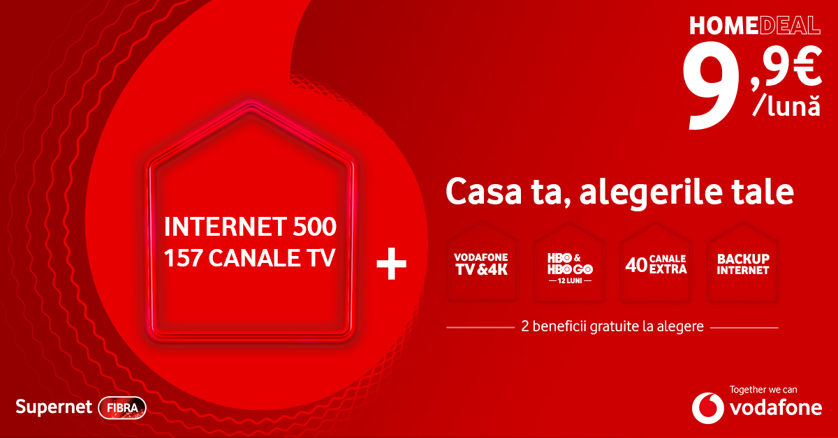 Internet si televiziune de la Vodafone la prețuri imbatabile, cu beneficii gratuite, la alegere