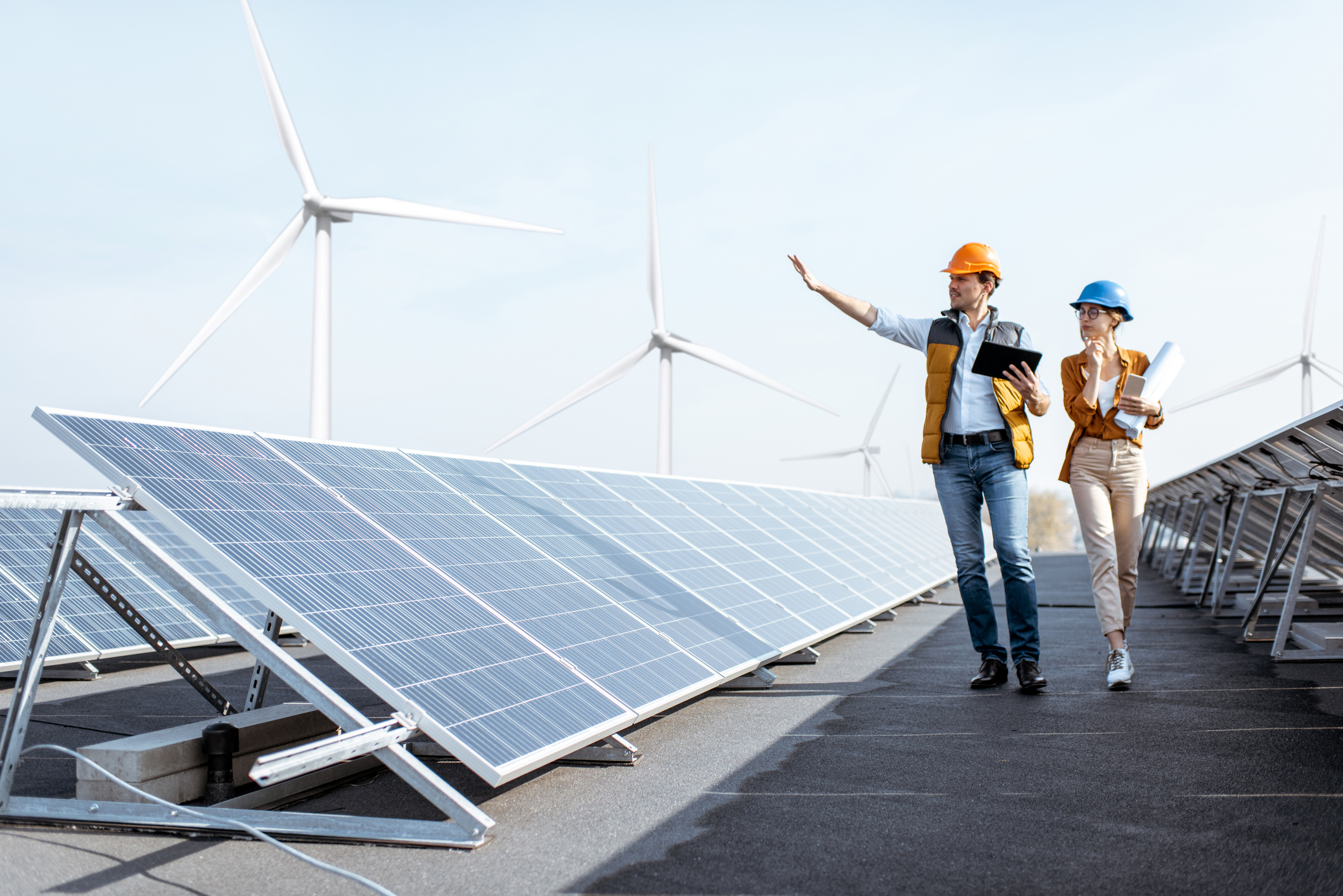 Engineers on a solar power plant