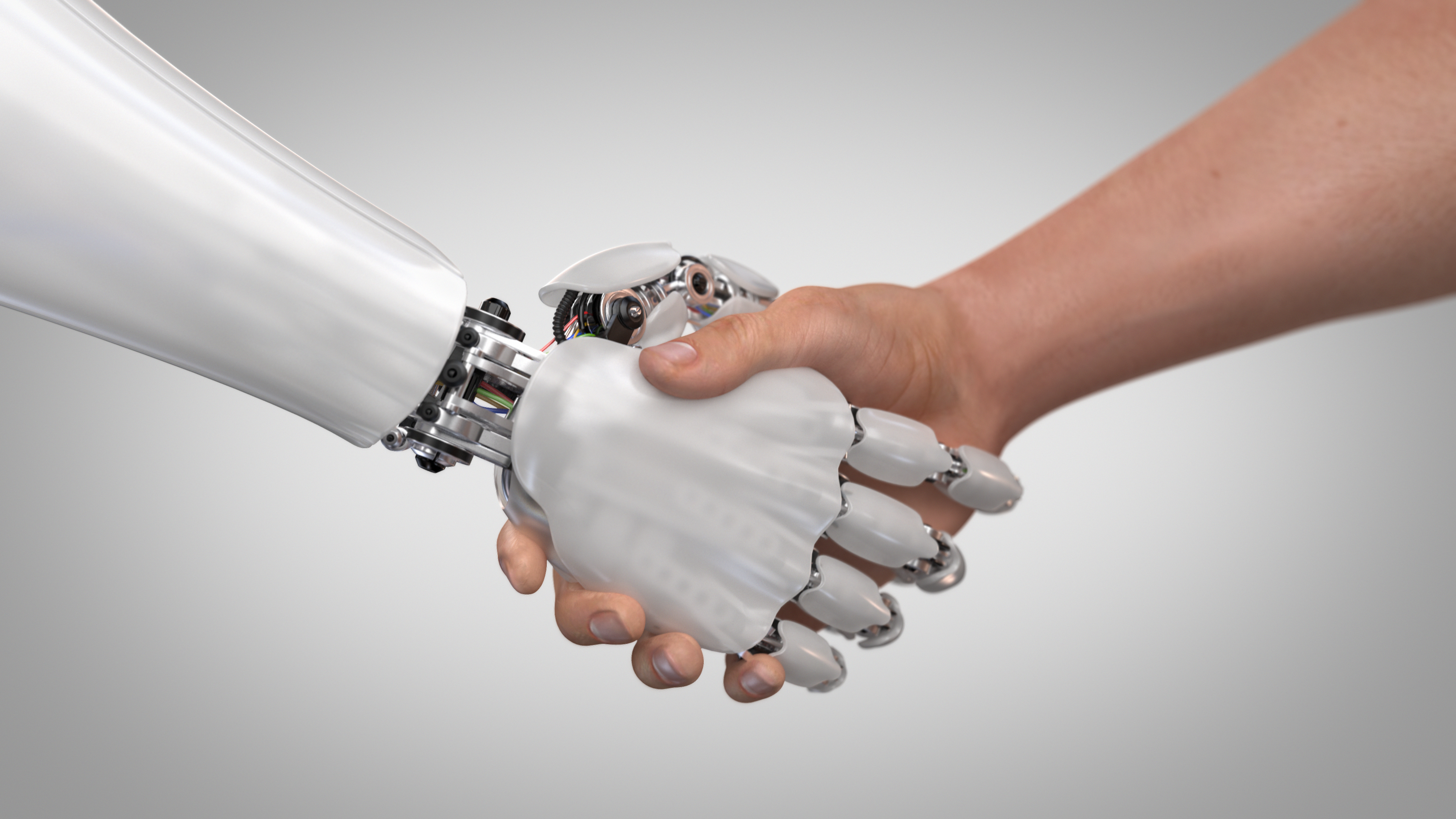 Robot and Man Shaking Hands