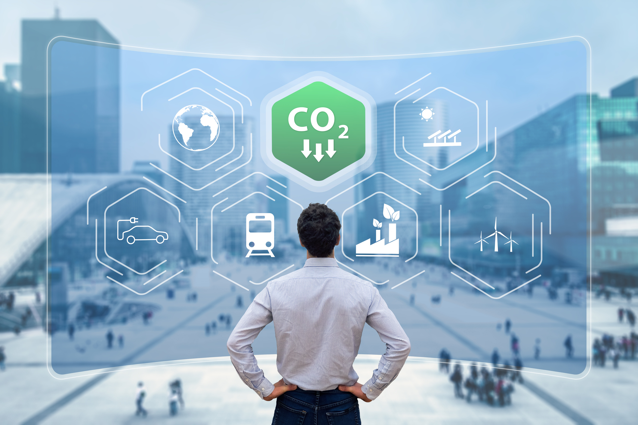 Reduce Carbon Dioxide Emissions to Limit Global Warming and Climate Change. Commitment to Paris Agreement to Lower CO2 levels with Sustainable Development as Renewable Energy and Electric Vehicles