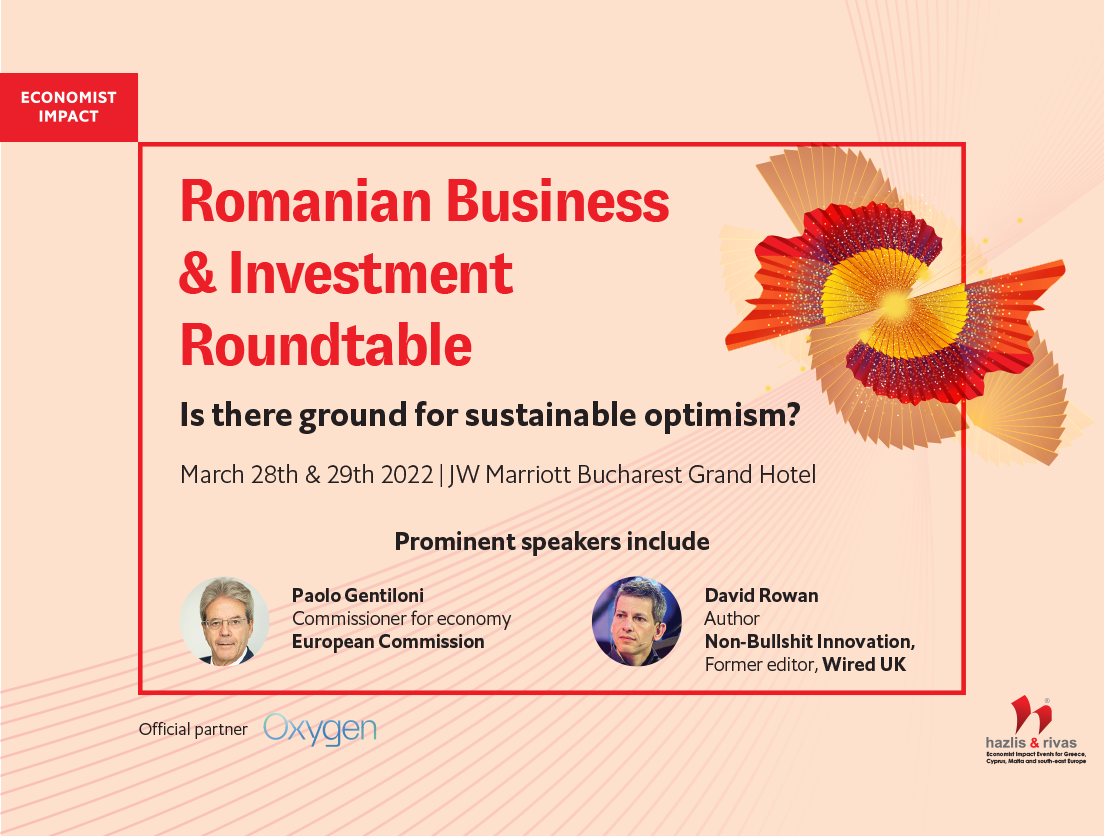 Paolo Gentiloni, comisar european pentru Economie și David Rowan, cunoscut expert în tehnologie, participă la conferința The Economist Romanian Business & Investment Roundtable