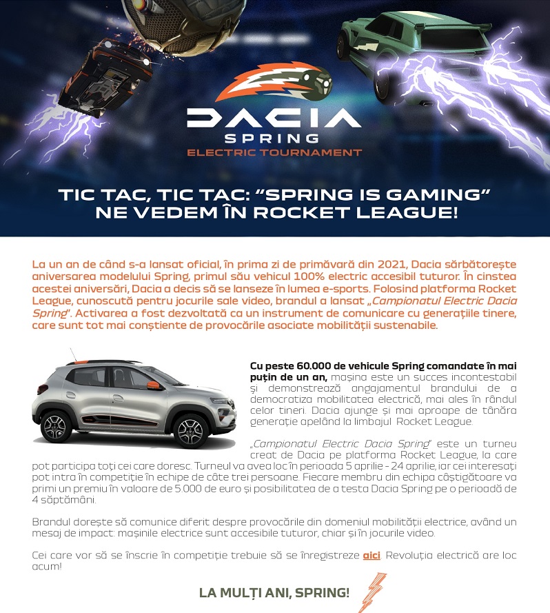 Dacia Spring is gaming. Ne vedem în Rocket League!