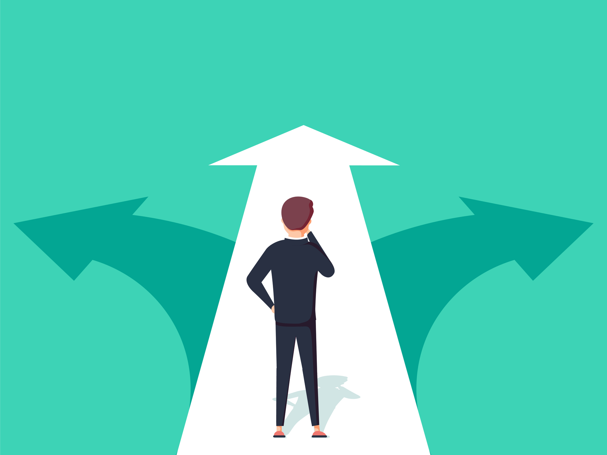 Choice way concept. Decision business metaphor. Vector flat style design. Isolated on background.