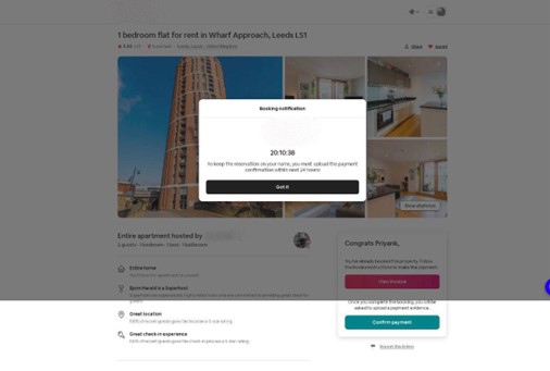 Exemplu de pagină de phishing care oferă închirierea unui apartament