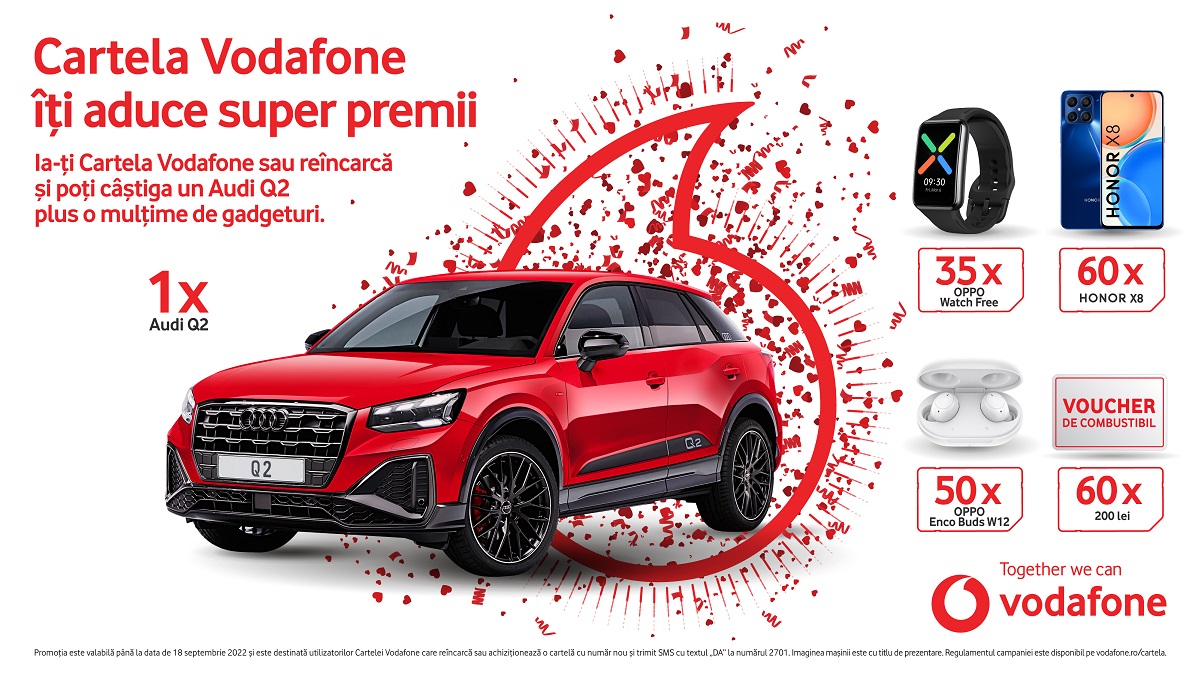 Vodafone lansează tombola Super Premii la Cartela Vodafone, cu un Audi Q2 roșu ca premiu cel mare