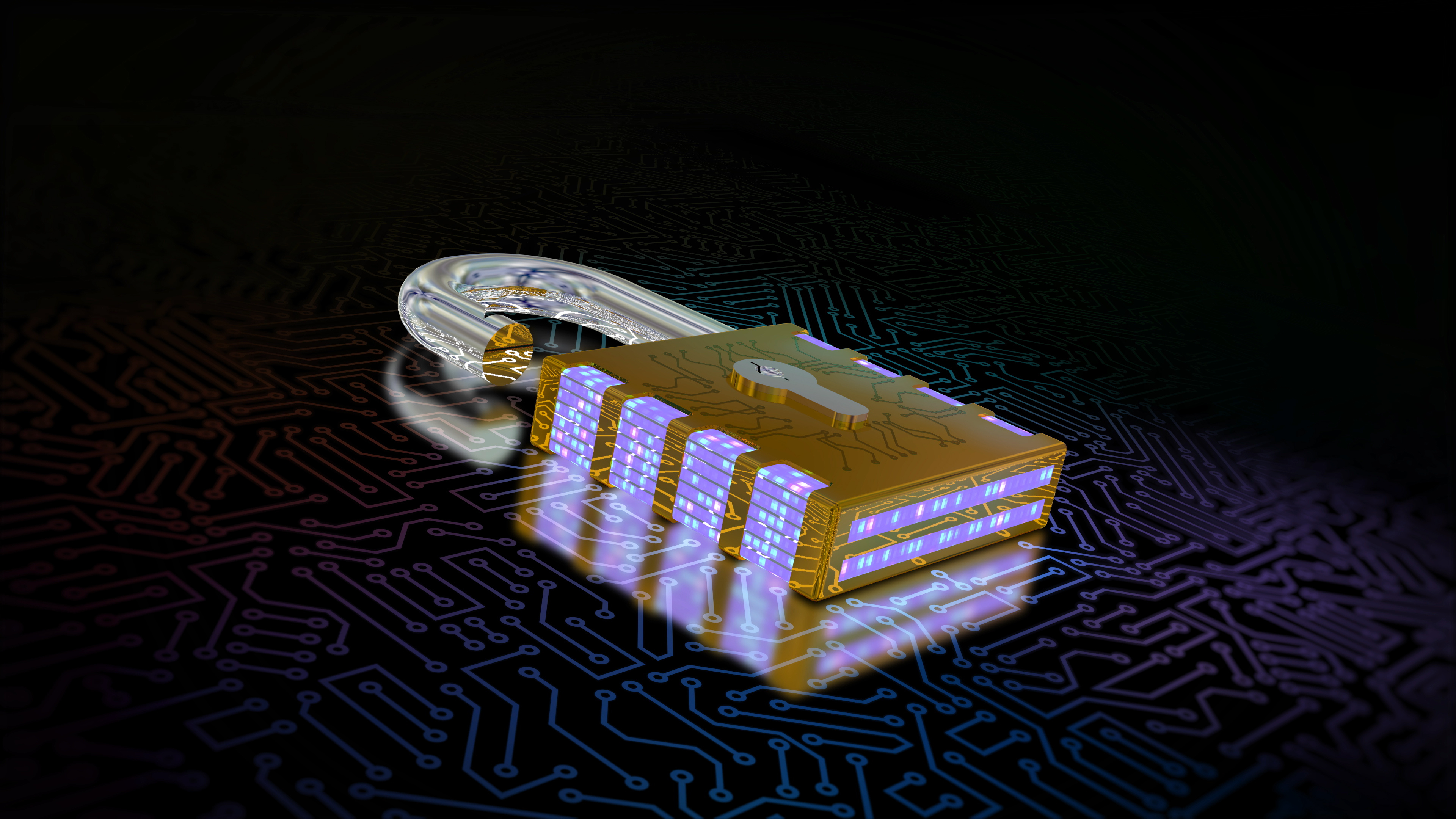 3D rendering of a combination lock. Cybersecurity of digital data, protection against hacker attacks and hacking of computer data transmission networks