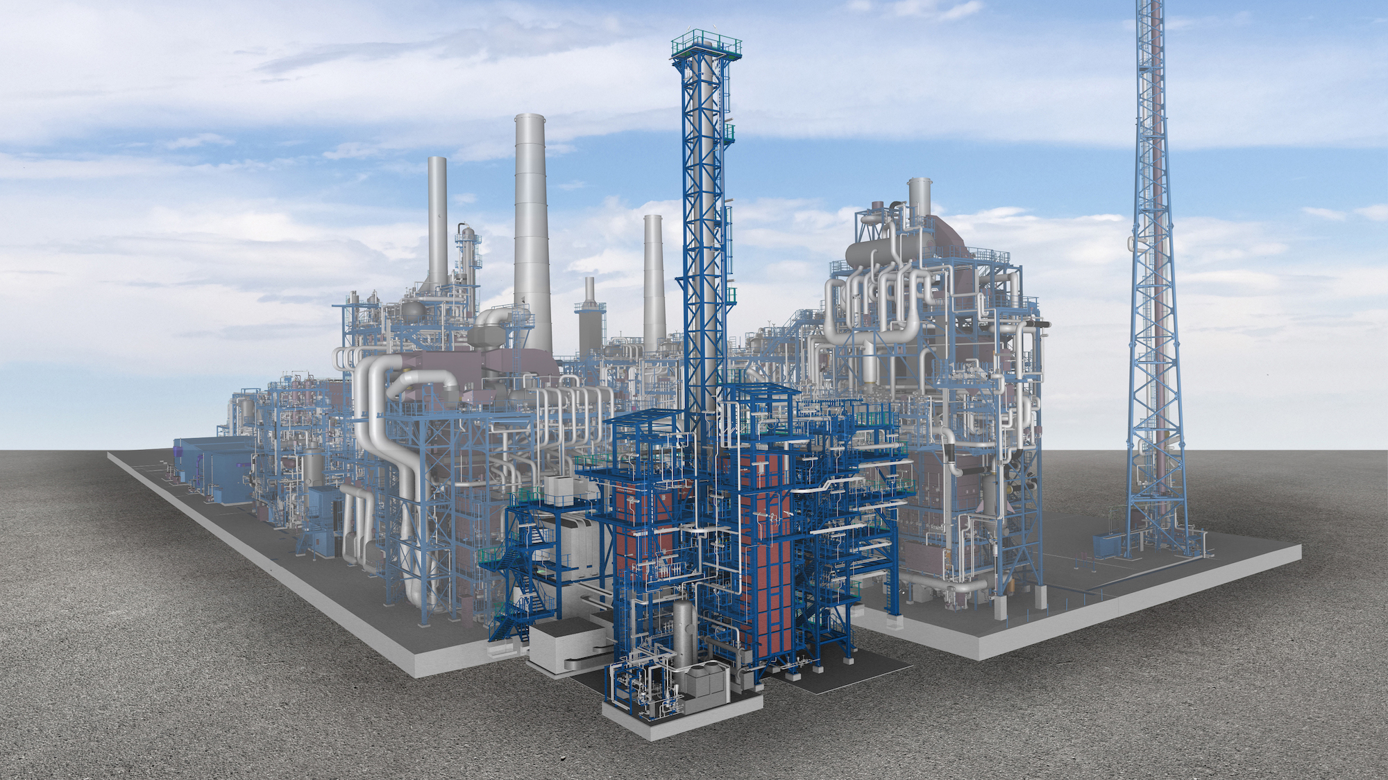 3D graphic of the world’s first demonstration plant for large-scale electrically heated steam cracker furnaces in Ludwigsha