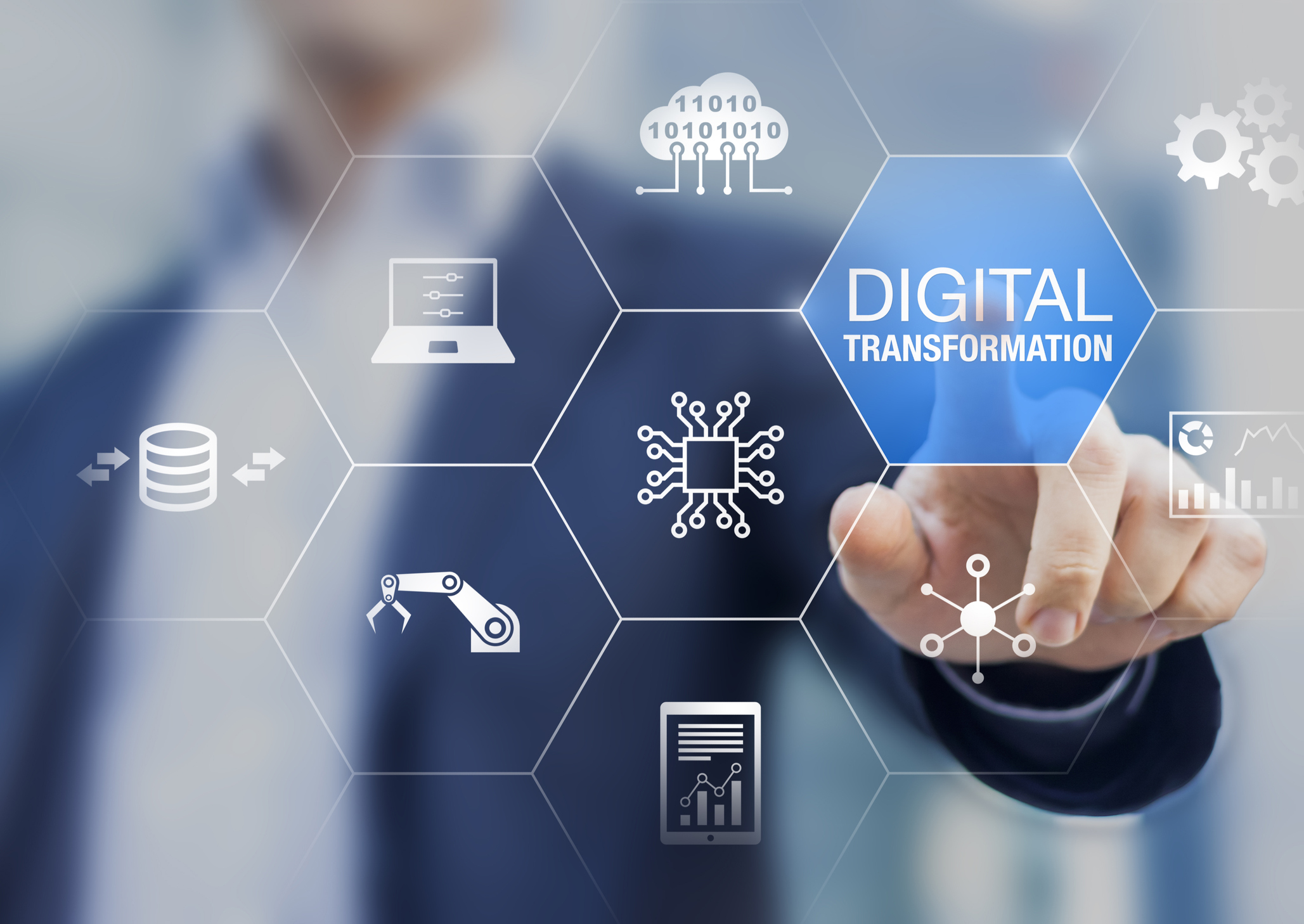 Digital transformation technology strategy, digitization and digitalization of business processes and data, optimize and automate operations, customer service management, internet and cloud computing