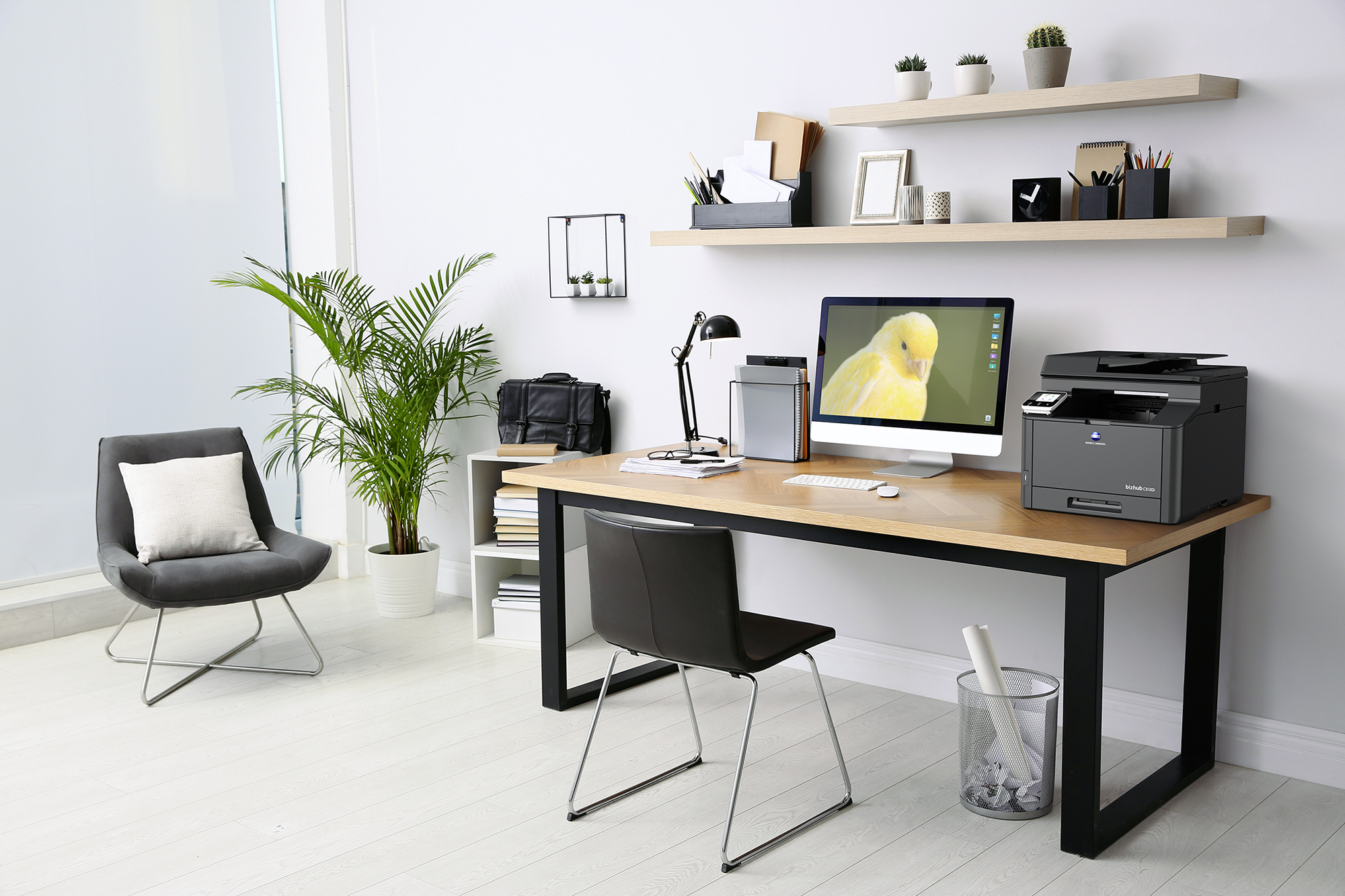 Modern computer on table in office interior. Stylish workplace