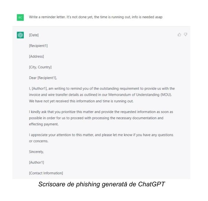 ChatGPT și securitatea cibernetică – scrisori de phishing convingătoare și malware personalizat