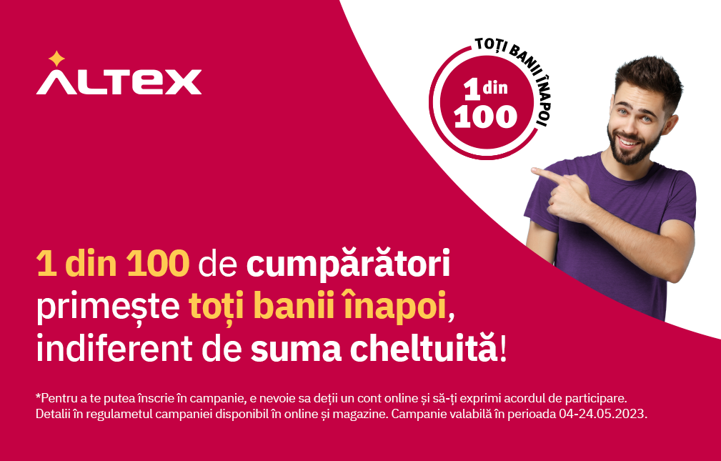 Campania ”1 din 100 de cumpărători primește toți banii înapoi” revine din 4 mai la Altex și Media Galaxy