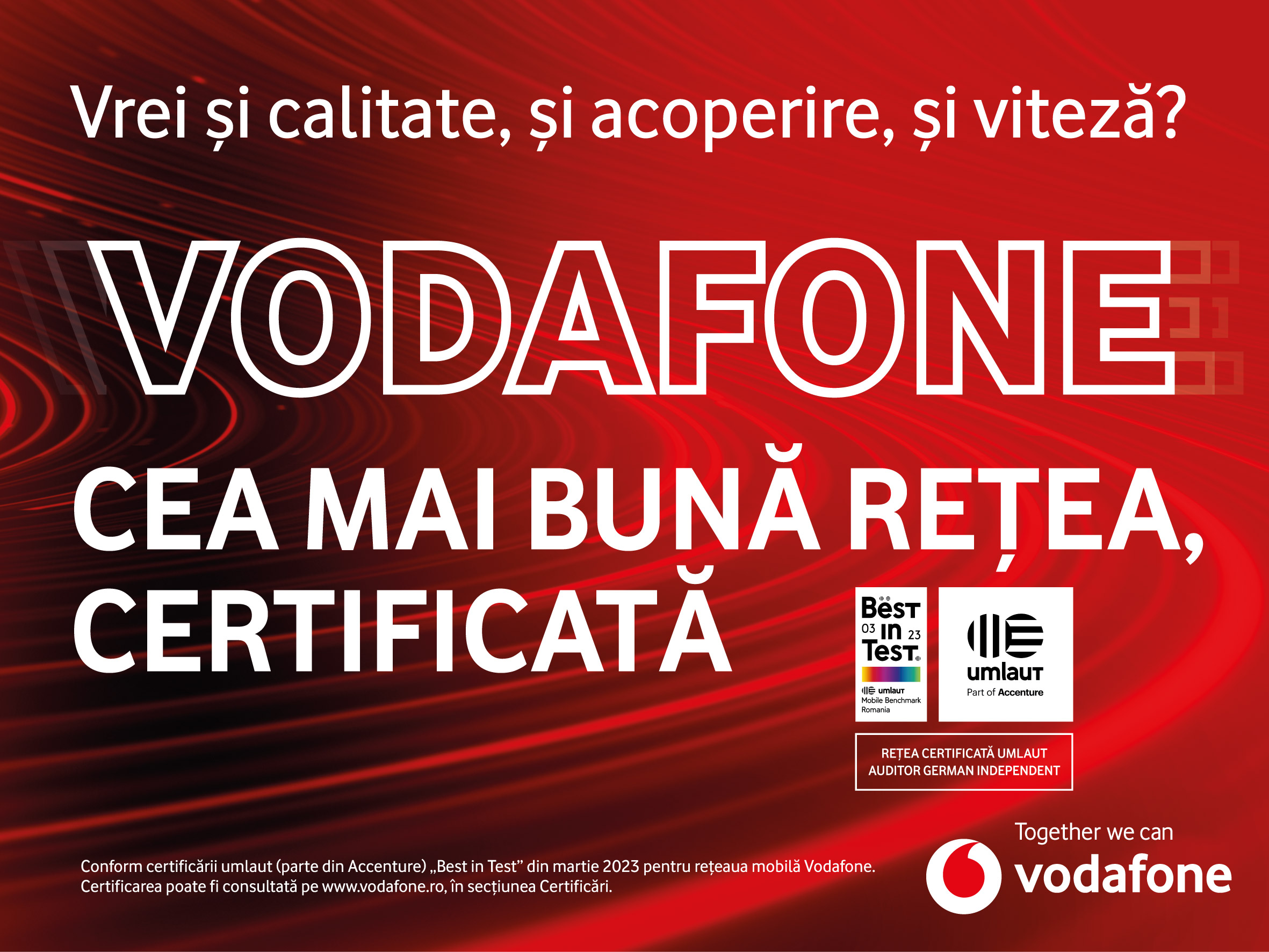 Vodafone a primit certificarea umlaut „Best in Test” pentru cea mai bună rețea mobilă din România