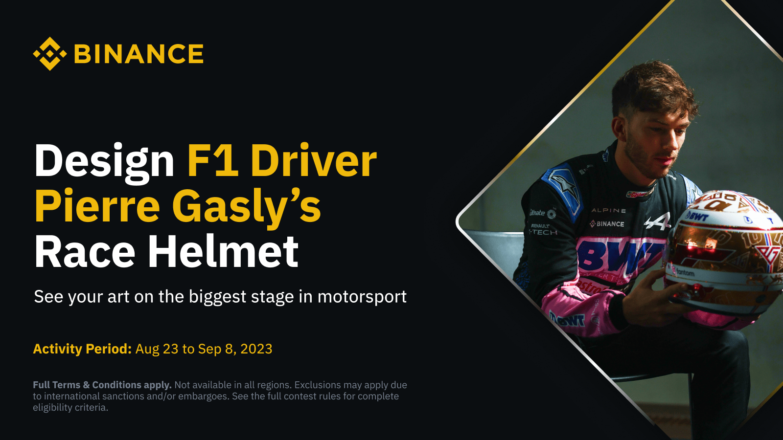 Binance: utilizatorii pot crea designul căștii pilotului de Formula 1 Pierre Gasly