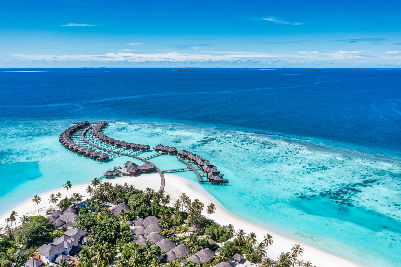 Maldives,Paradise,Island.,Tropical,Aerial,Landscape,,Seascape,With,Jetty,,Water