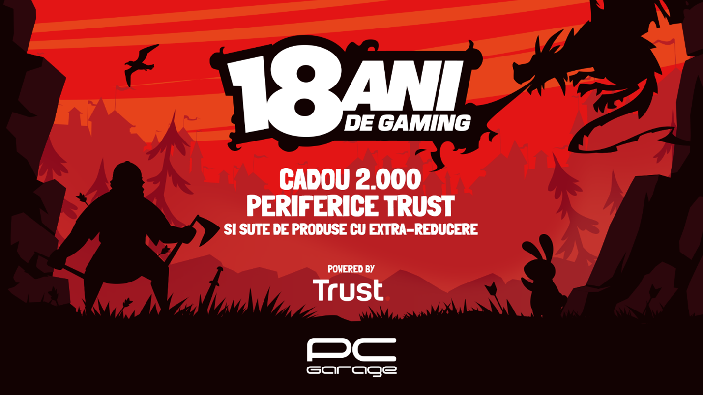 PC Garage: 18 ani de pasiune pentru gaming, cu oferte speciale și periferice cadou de la Trust