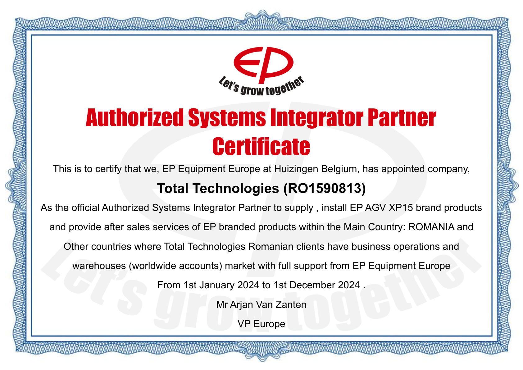 TOTAL TECHNOLOGIES Authorized Systems Integrator Partner Certificate 2024-pdf