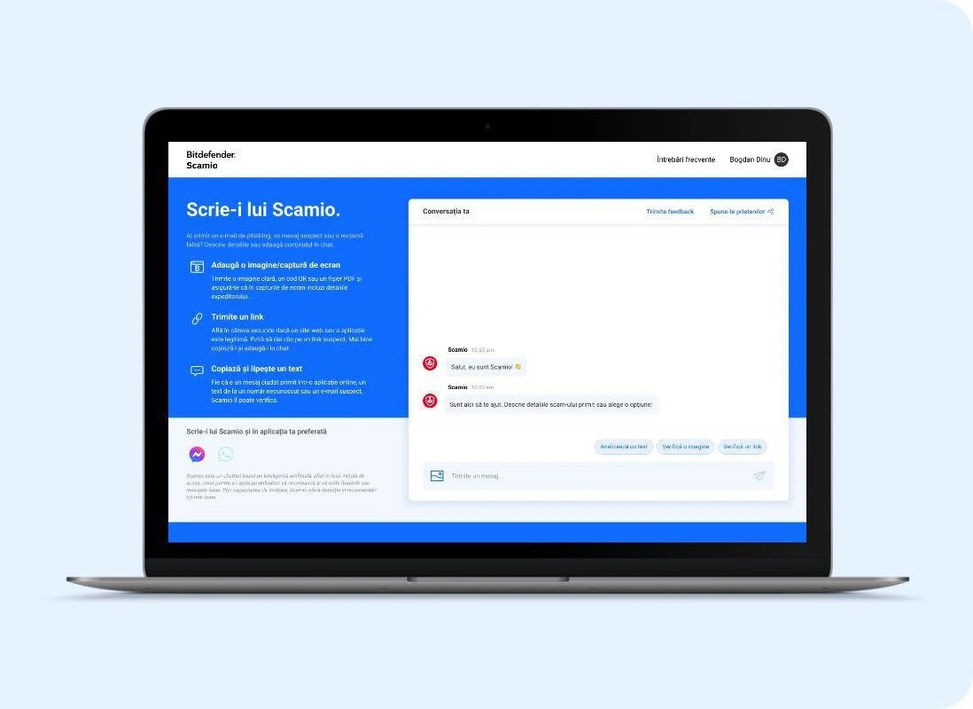Bitdefender Scamio – Detectorul tău de fraude bazat pe AI