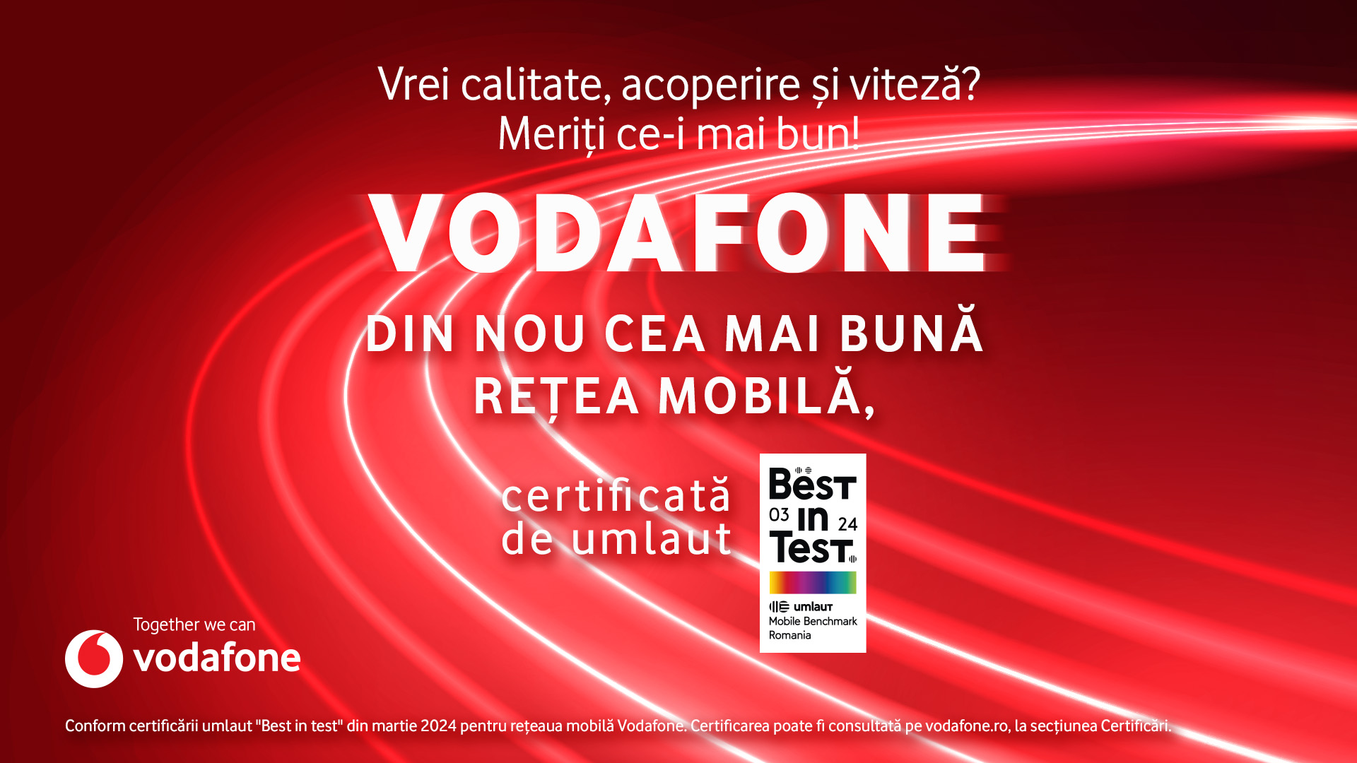Vodafone România, din nou certificată umlaut „Best in Test” pentru cea mai bună rețea mobilă din țară