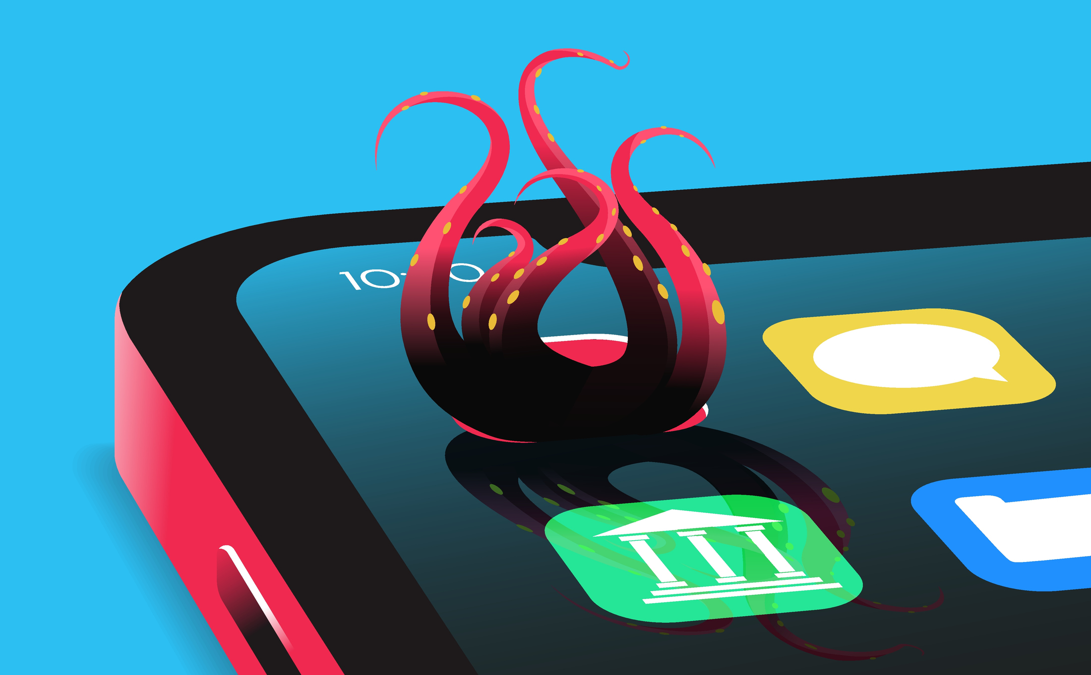 Tentacles sticking out from an app vector illustration
