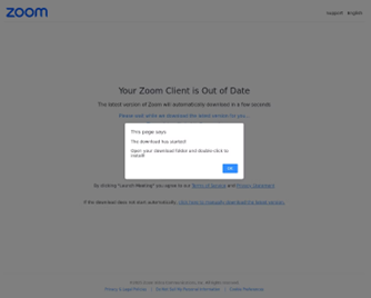 Exemplu de pagină de phishing care oferă posibilitatea de a descărca „cea mai recentă versiune de Zoom”