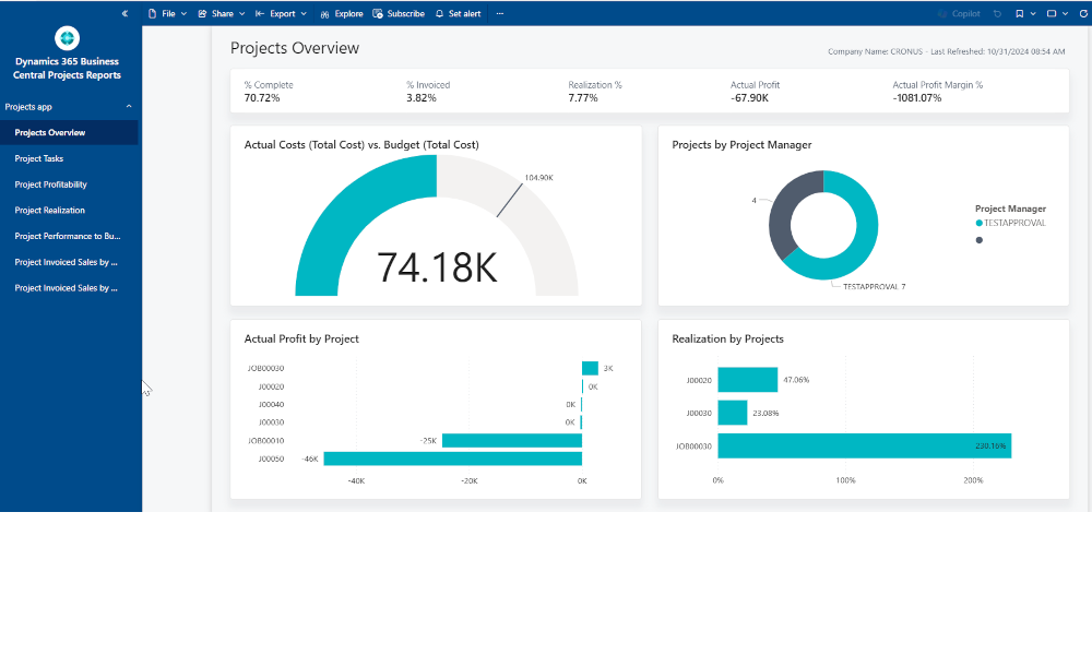 Definirea proiectelor în Dynamics Business Central