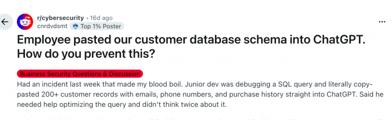 Angajatul a lipit schema bazei noastre de date cu clienții în ChatGPT. Cum preveniți acest lucru? Sursa: Reddit