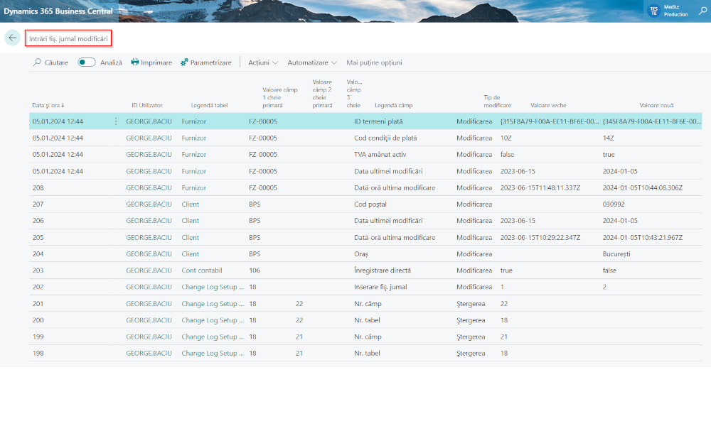 Business Central – urmărirea modificărilor în baza de date